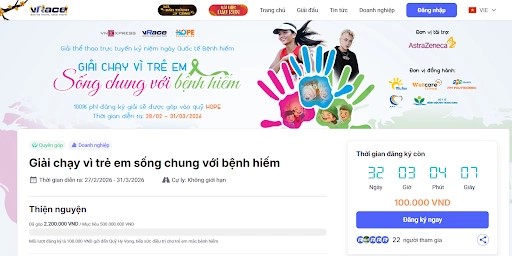 Mở cổng đăng ký giải chạy hỗ trợ trẻ sống chung bệnh hiếm